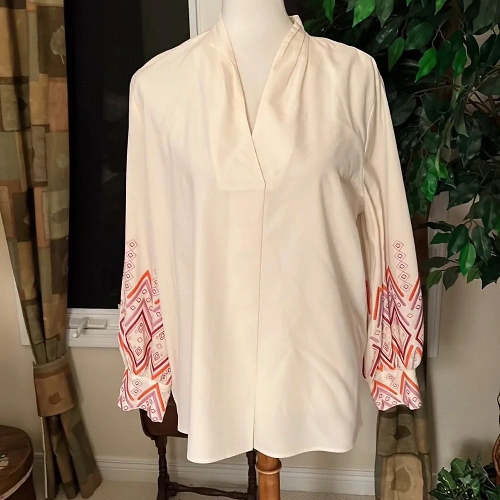 Chico’s Embroidered Sleeve V-Neck Blouse